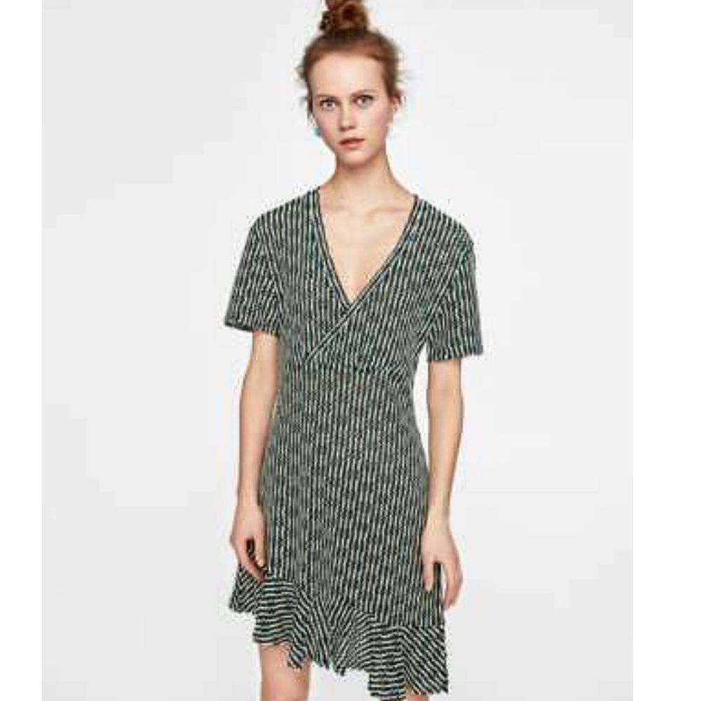 Zara Green/White/Black Knit Dress